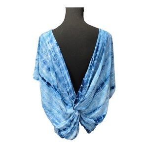 Kori America Tye-Dye Short Sleeve Crew Neck Low Tie Back Top Size Large